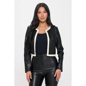 NEW OVI FASHION faux leather blazer in black